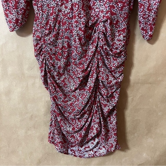 BA&SH | Crystal Dress Carmin Printed Shoulder Pad Ruched Crepe Mini Dress Size S - Picture 9 of 16